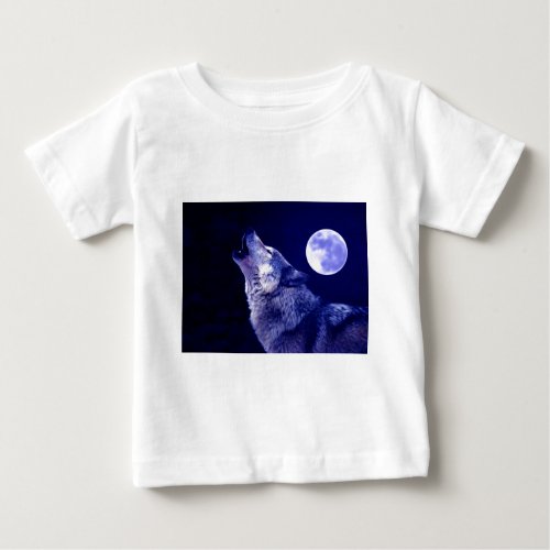 Wolf Howling at Moon Baby T_Shirt