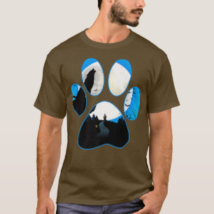 Wolf Howling At Moon Blue Dog Paw Halloween T-Shirt