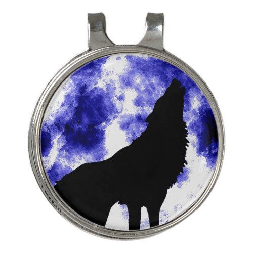 Wolf Howling at Moon Blue Night Fullmoon Golf Hat Clip