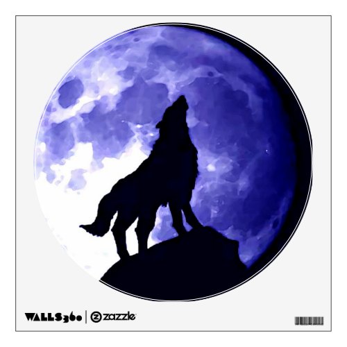 Wolf Howling at Moon Blue Night Wall Decal