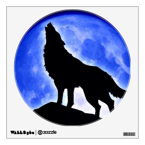 Wolf Howling at Moon Blue Night Wall Decal