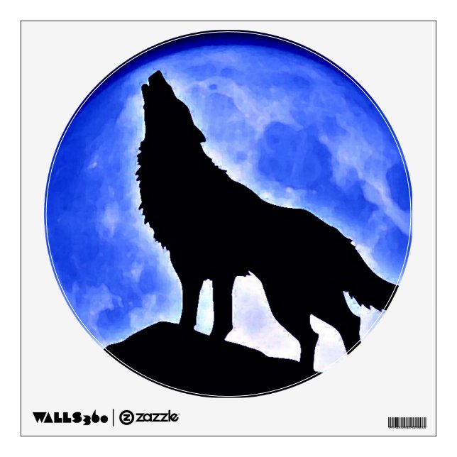 Wolf Howling at Moon Blue Night Wall Decal (Front)