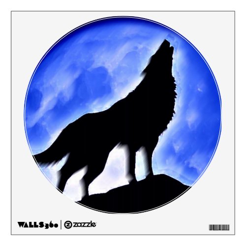 Wolf Howling at Moon Blue Night Wall Sticker