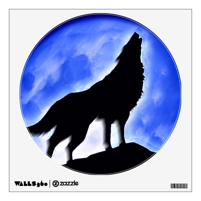 Wolf Howling at Moon Blue Night Wall Sticker (Front)