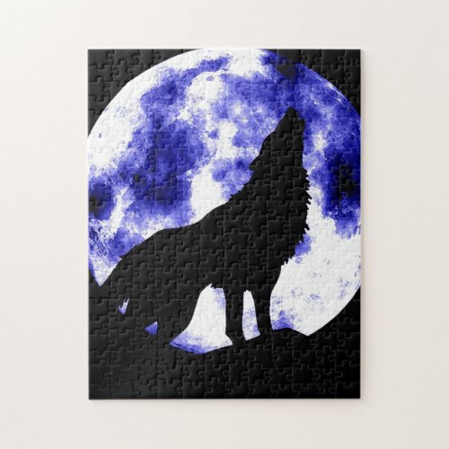 Wolf Howling at Moon Blue Nşght Fullmoon Jigsaw Puzzle