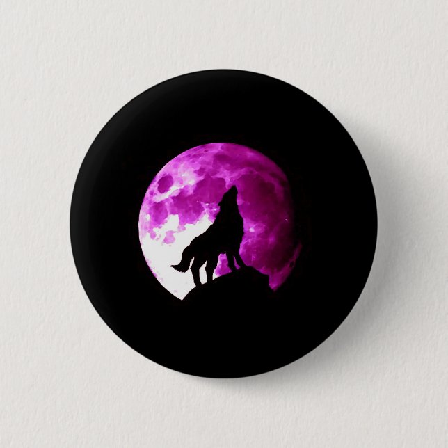 Wolf Howling at Moon Button (Front)