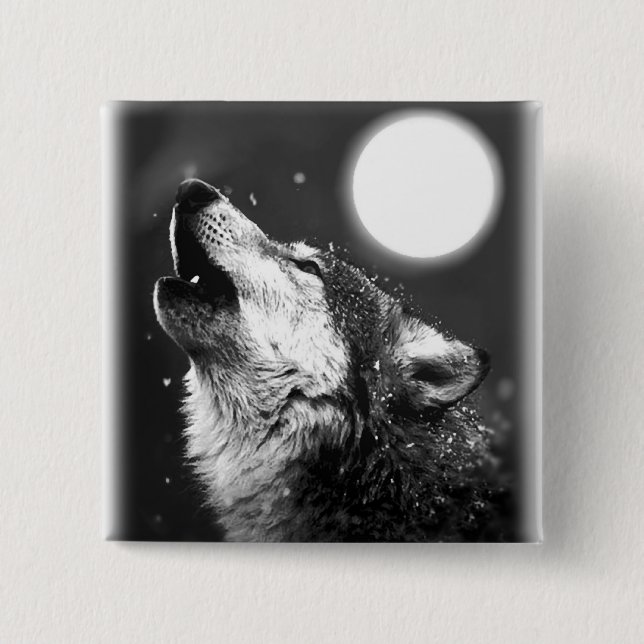 Wolf Howling at Moon Button (Front)
