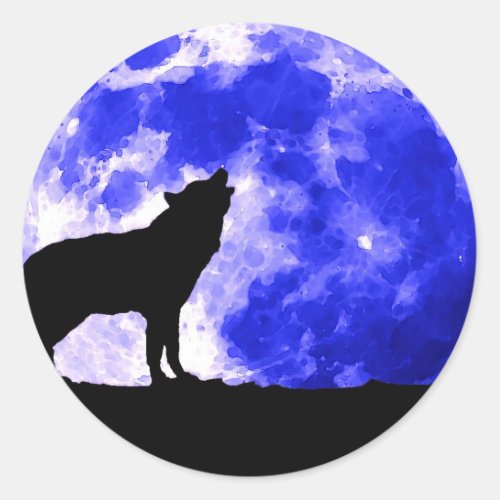 Wolf Howling at Moon Classic Round Sticker