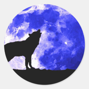Wolf Howling at Moon Classic Round Sticker