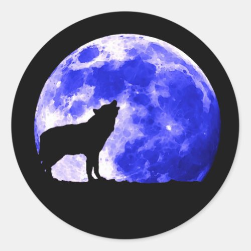 Wolf Howling at Moon Classic Round Sticker