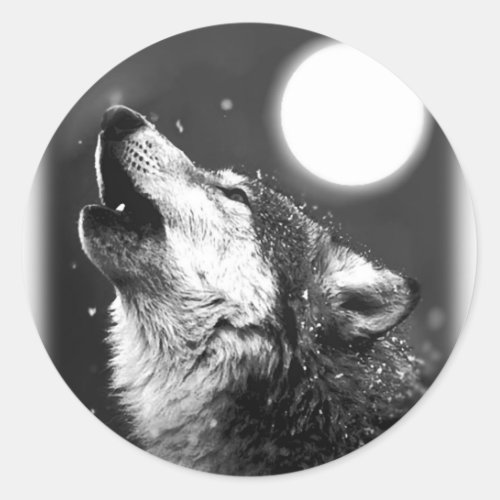 Wolf Howling at Moon Classic Round Sticker