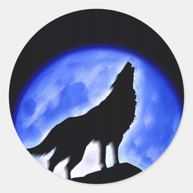 Wolf Howling at Moon Classic Round Sticker (Front)