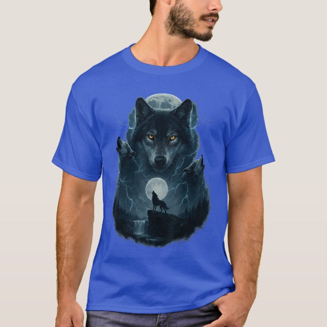 Wolf Howling at Moon Graphic Tees Men Wolves (Front)