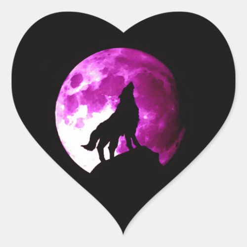 Wolf Howling at Moon Heart Sticker