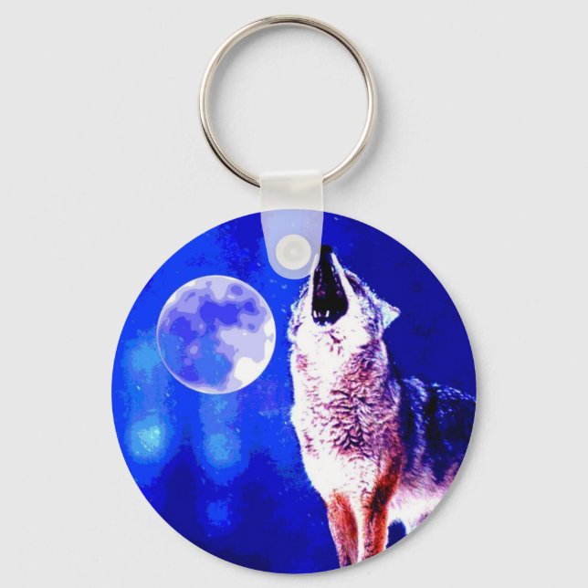 Wolf Howling at Moon Keychain (Front)