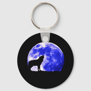 Wolf Howling at Moon Keychain