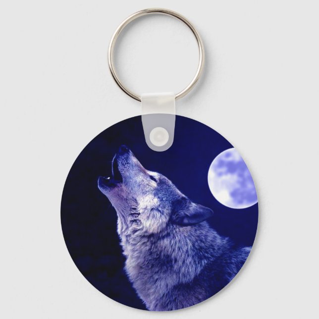 Wolf Howling at Moon Keychain (Front)