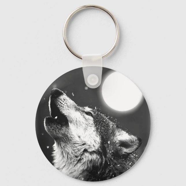 Wolf Howling at Moon Keychain (Front)