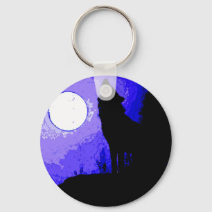 Wolf Howling at Moon Keychain