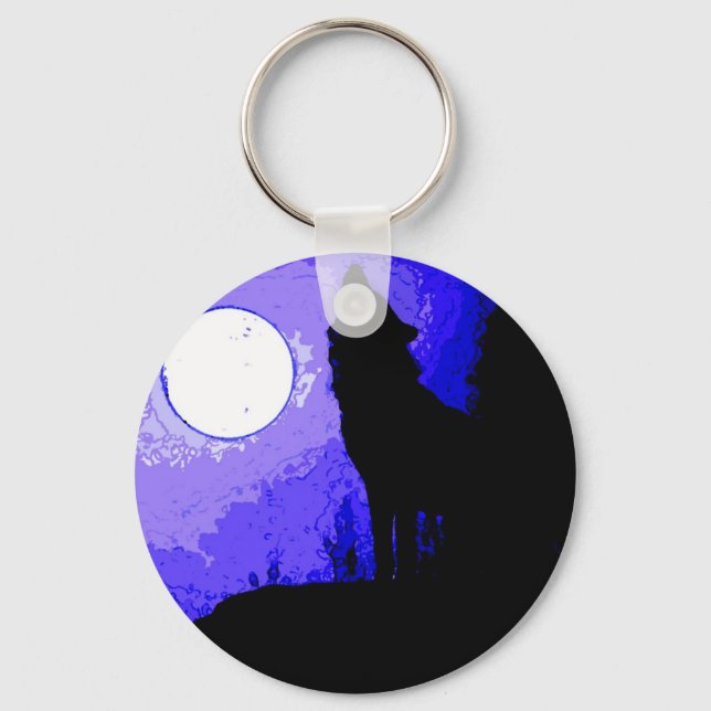 Wolf Howling at Moon Keychain (Front)