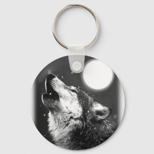 Wolf Howling at Moon Keychain