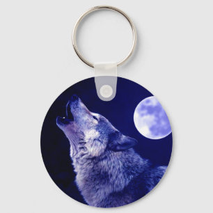 Wolf Howling at Moon Keychain