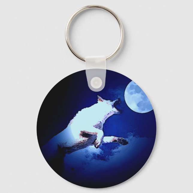 Wolf Howling at Moon Keychain (Front)