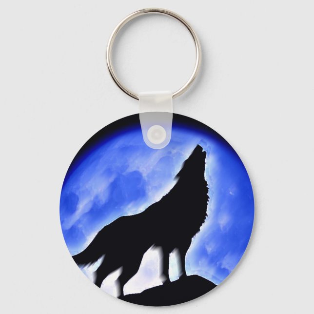 Wolf Howling at Moon Keychain (Front)