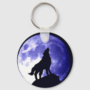 Wolf Howling at Moon Keychain