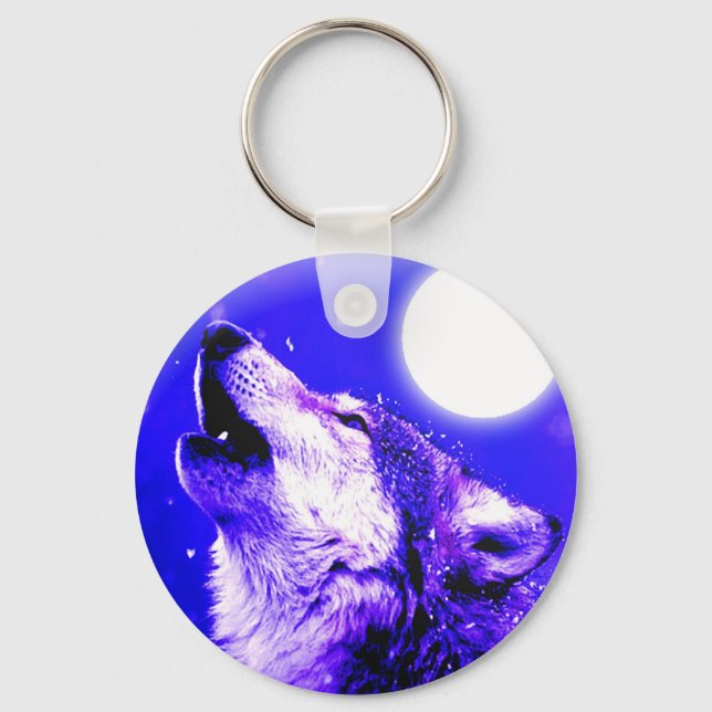 Wolf Howling at Moon Keychain (Front)