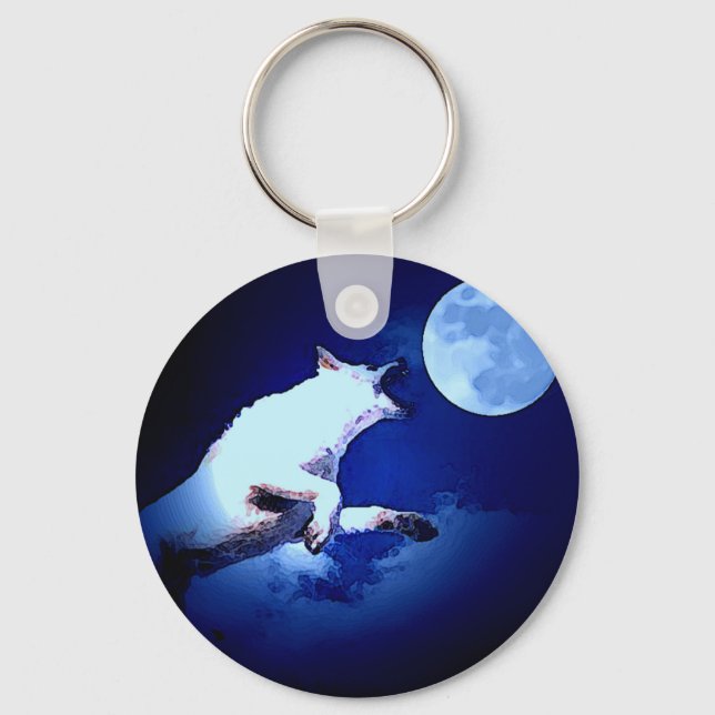 Wolf Howling at Moon Keychain (Front)