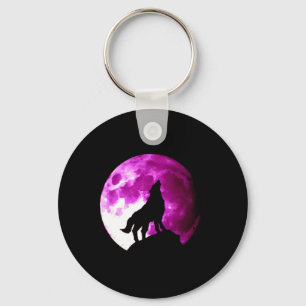 Wolf Howling at Moon Keychain