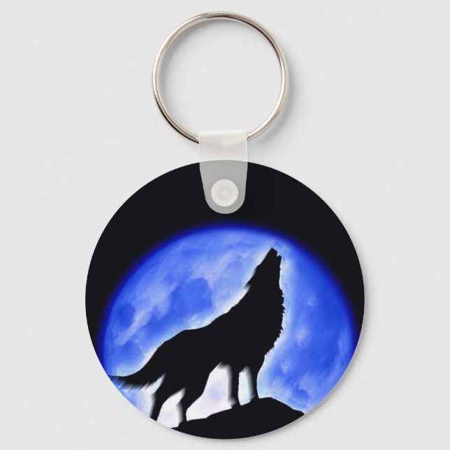 Wolf Howling at Moon Keychain (Front)