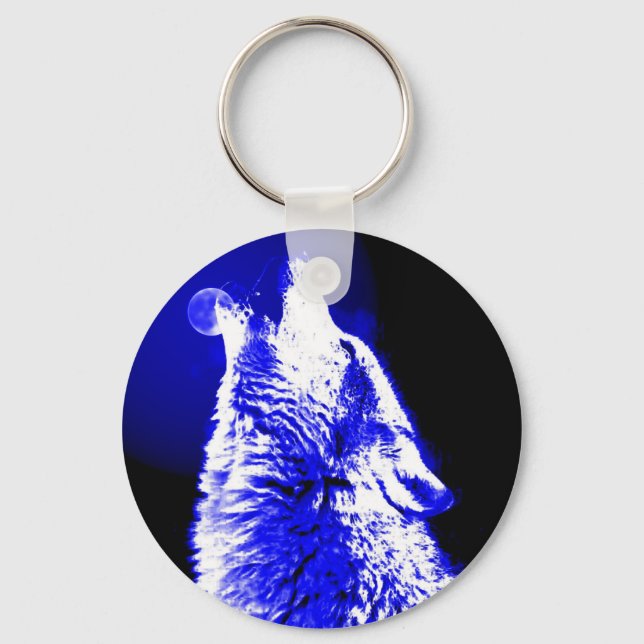 Wolf Howling at Moon Keychain (Front)