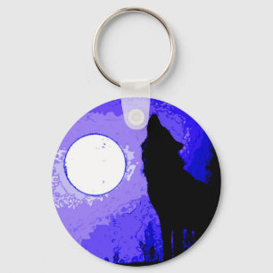 Wolf Howling at Moon Keychain