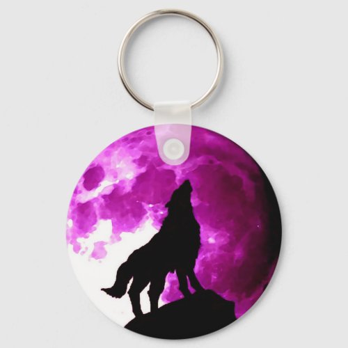 Wolf Howling at Moon Keychain