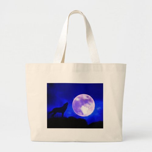 Wolf Howling at Moon Large Tote Bag