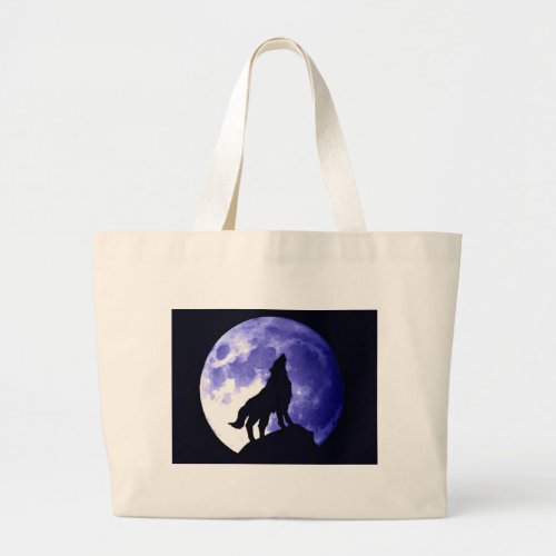 Wolf Howling at Moon Large Tote Bag