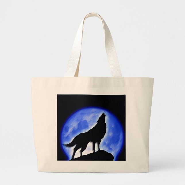 Wolf Howling at Moon Large Tote Bag (Front)