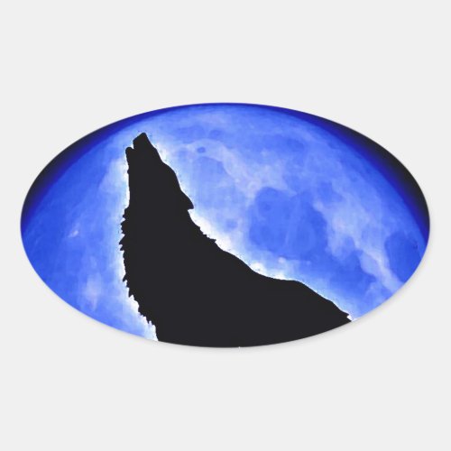 Wolf Howling at Moon Oval Sticker