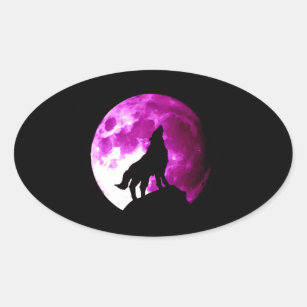 Wolf Howling at Moon Oval Sticker