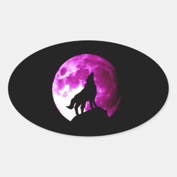 Wolf Howling At Moon Oval Sticker by made_in_atlantis at Zazzle
