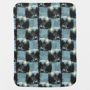 Wolf Howling At Moon Pattern Design  Baby Blanket
