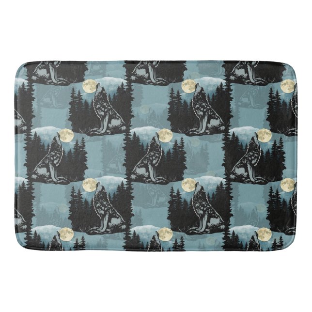 Wolf Howling At Moon Pattern Design  Bath Mat (Front)