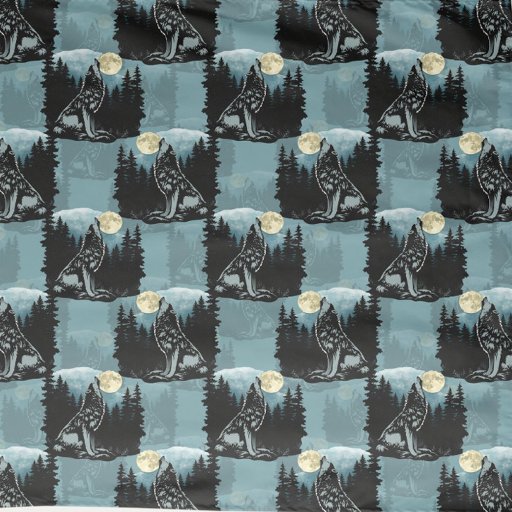 Wolf Howling At Moon Pattern Design  Fabric