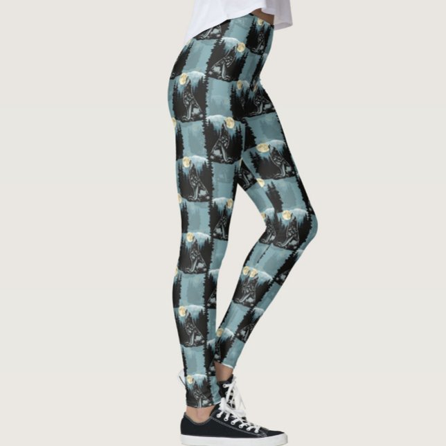 Wolf Howling At Moon Pattern Design  Leggings (Creator Uploaded)