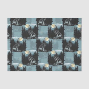 Wolf Howling At Moon Pattern Design Tissue Paper