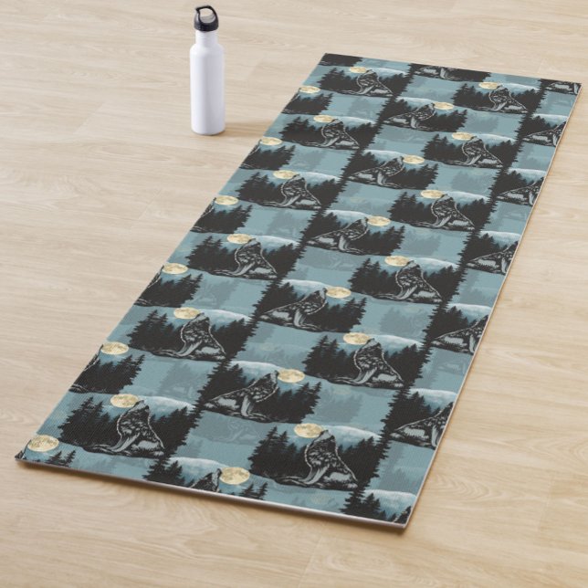 Wolf Howling At Moon Pattern Design  Yoga Mat (Creator Uploaded)