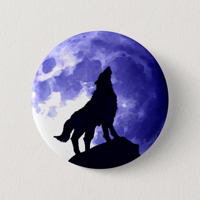 Wolf Howling at Moon Pinback Button (Front)