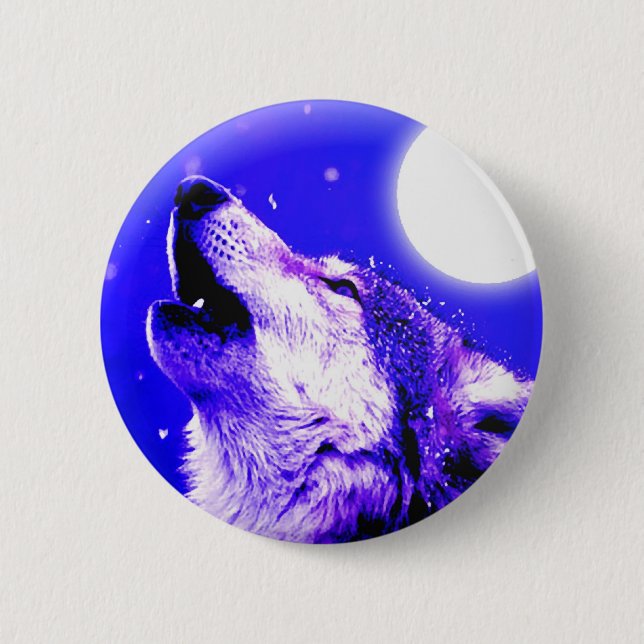Wolf Howling at Moon Pinback Button (Front)